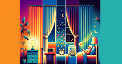 Create an image illustrating the changes in melatonin production with age and potential sleep solutions. The background can be split into three sections: a child’s bedroom with a soft night light, an