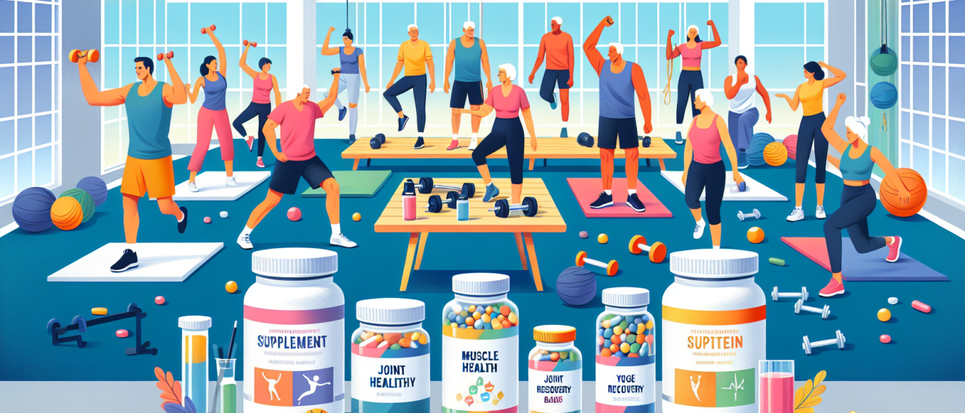 Create an image depicting a vibrant senior fitness scene in a well-lit, modern gym. Show seniors engaging in various physical activities, such as lifting small weights, using resistance bands, and par