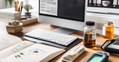 Create an image of a neatly organized desk with various supplements clearly labeled for cognitive function. Include items like bottles of Omega-3, Ginkgo Biloba, Vitamin B12, and other nootropics. Add