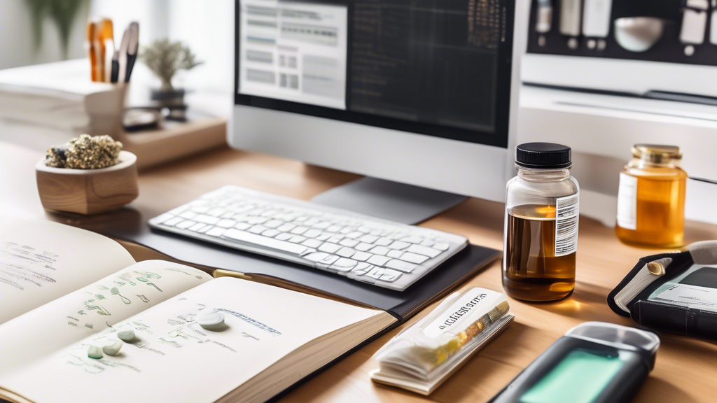 Create an image of a neatly organized desk with various supplements clearly labeled for cognitive function. Include items like bottles of Omega-3, Ginkgo Biloba, Vitamin B12, and other nootropics. Add