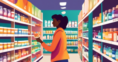 A colorful and inviting health store aisle, lined with shelves of various supplements specifically labeled for bone health and density. The packaging features illustrations of strong bones and natural