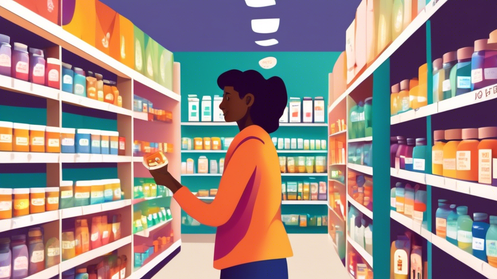 A colorful and inviting health store aisle, lined with shelves of various supplements specifically labeled for bone health and density. The packaging features illustrations of strong bones and natural