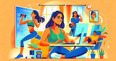 Create an illustration of a person seamlessly incorporating High-Intensity Interval Training (HIIT) into their daily routine, showcasing a balanced mix of quick, intense workouts with other daily acti
