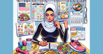 Create an illustration of a person setting their fitness goals, surrounded by realistic and achievable milestones such as a balanced diet chart, a calendar with workout schedules, a progress diary, an