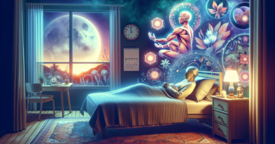 Create an image depicting a serene, moonlit bedroom with a person over 50 peacefully sleeping. Beside the bed, show ethereal representations of muscles being nurtured and healed, symbolizing recovery.
