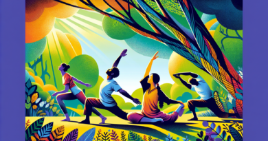 Create an image showcasing a diverse group of people in a serene outdoor setting, each engaged in various stretching routines. Include yoga poses, hamstring stretches, arm stretches, and dynamic stret